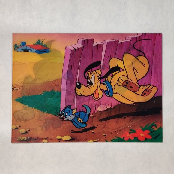 Vintage Disney Lenticular Postcard Pluto Cat Surprise TOPPAN TOP STEREO 1970s - Picture 2 of 8